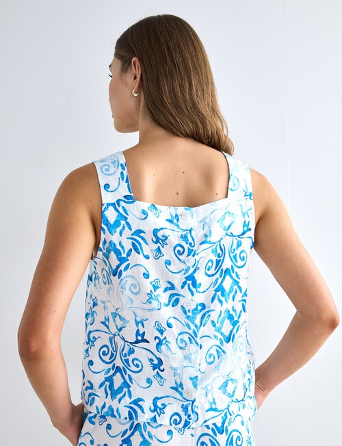 Zest Linen Tank, Tile Blue & White product photo View 02 L