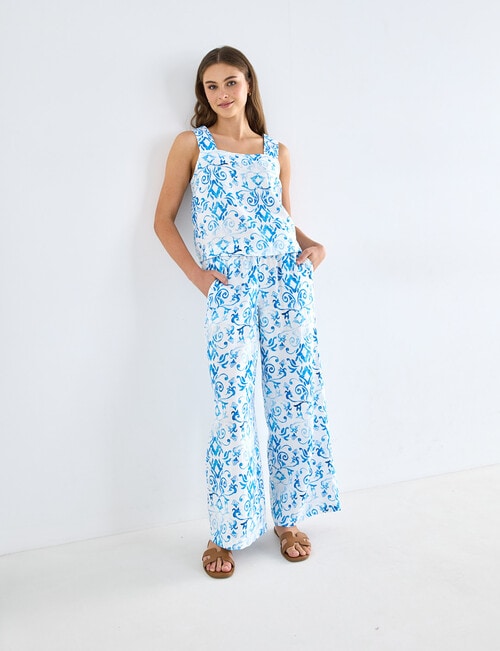 Zest Linen Tank, Tile Blue & White product photo View 03 L