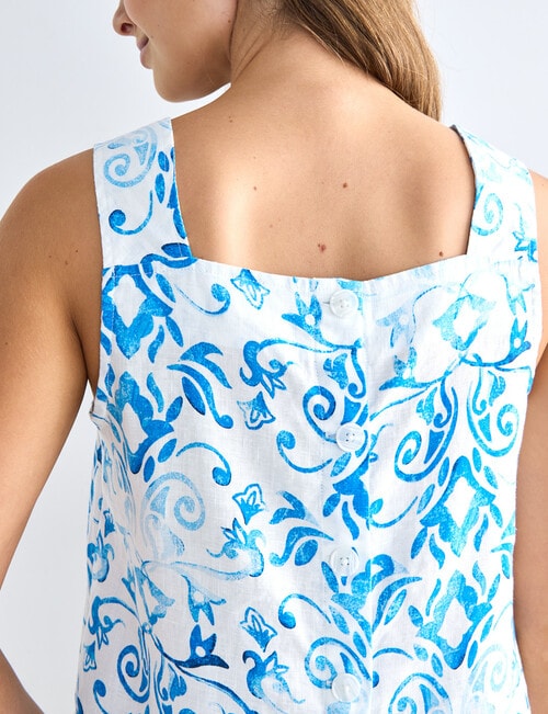 Zest Linen Tank, Tile Blue & White product photo View 05 L
