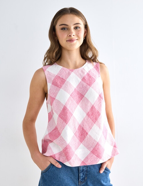 Zest Linen Swing Tanks, Pink Check product photo