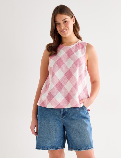 Zest Linen Swing Tanks, Pink Check product photo View 12 L