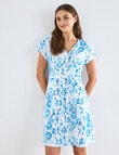 Zest Linen Tile Button Up Tea Dress, Blue & White product photo