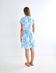 Zest Linen Tile Button Up Tea Dress, Blue & White product photo View 02 S