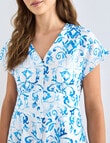 Zest Linen Tile Button Up Tea Dress, Blue & White product photo View 04 S
