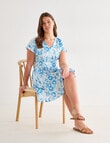 Zest Linen Tile Button Up Tea Dress, Blue & White product photo View 13 S