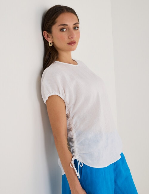 Zest Linen Cinch Top, White product photo