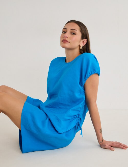 Zest Linen Cinch Top, Blue Jewel product photo