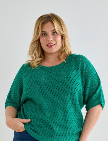 Studio Curve Mesh Knit Jumper, Emerald Green product photo