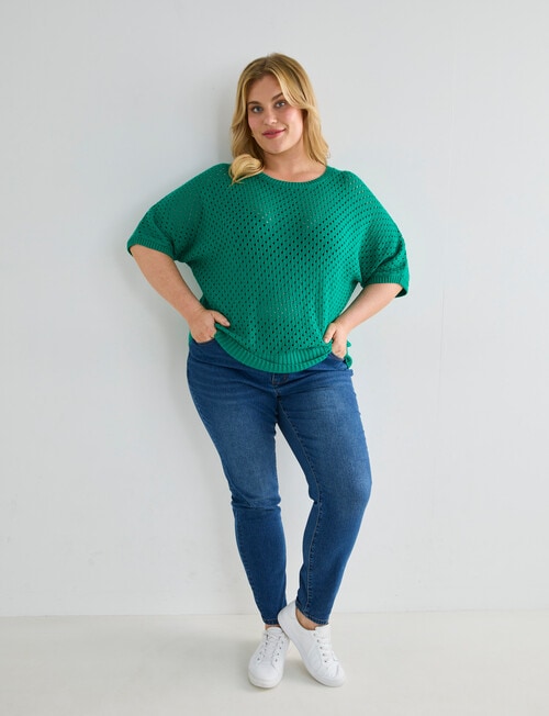Studio Curve Mesh Knit Jumper, Emerald Green product photo View 03 L