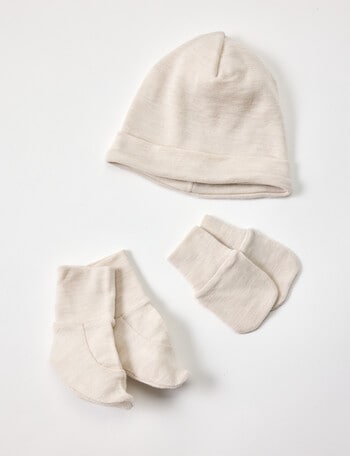Teeny Weeny Merino Merino Beanie Mittens, Booties Set, Natural product photo