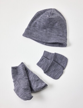 Teeny Weeny Merino Merino Beanie Mittens, Booties Set, Grey product photo