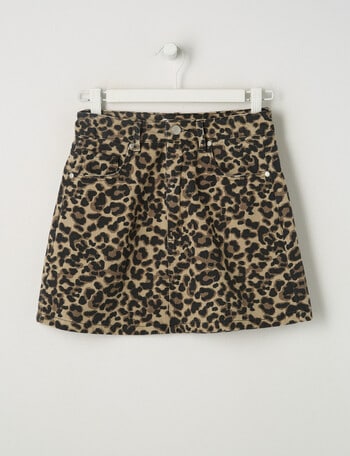 Switch Leopard Denim Mini Skirt, Natural product photo