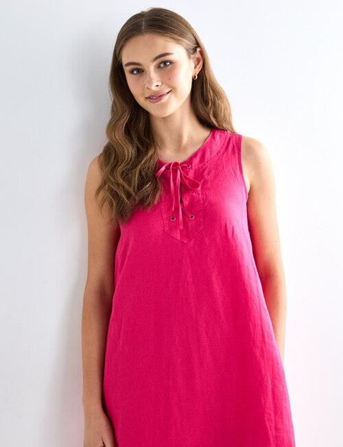 Zest Linen Lace Up Shift Dress, Bougainvillea - Womens Clearance