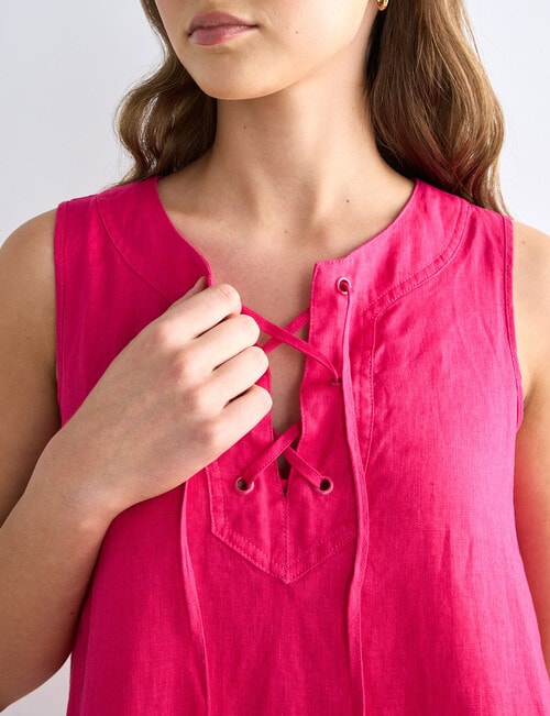Zest Linen Lace Up Shift Dress, Bougainvillea - Womens Clearance