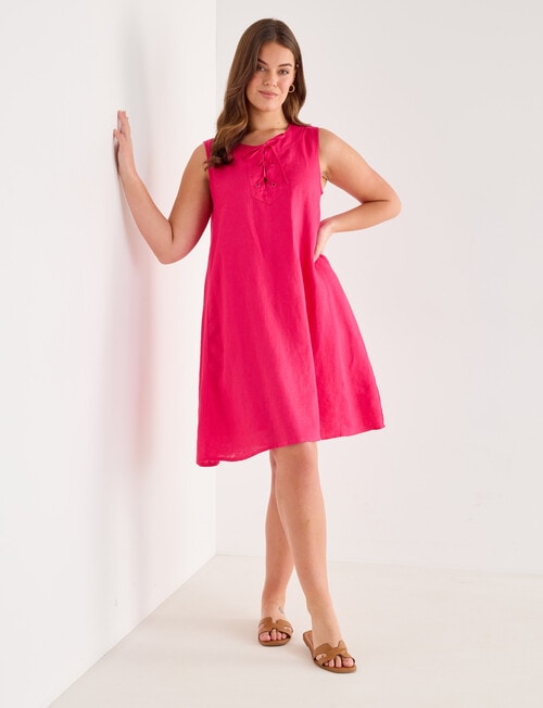 Zest Linen Lace Up Shift Dress, Bougainvillea - Womens Clearance