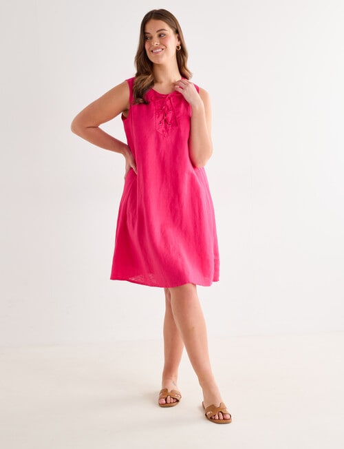 Zest Linen Lace Up Shift Dress, Bougainvillea product photo View 13 L