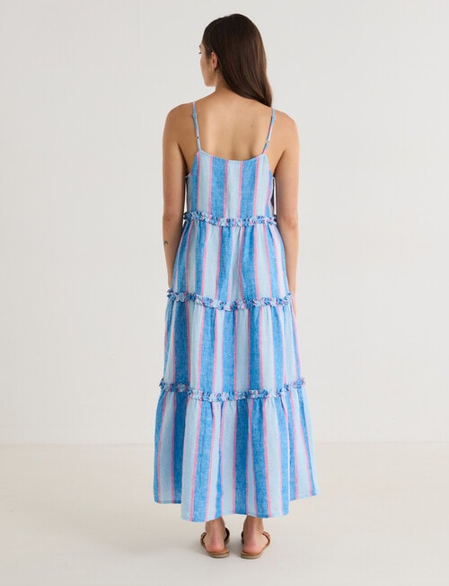 Zest Linen Maxi Stripe Frill Dress, Blues product photo View 02 L