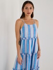 Zest Linen Maxi Stripe Frill Dress, Blues product photo View 04 S