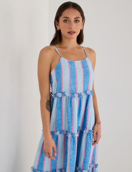 Zest Linen Maxi Stripe Frill Dress, Blues product photo View 04 L