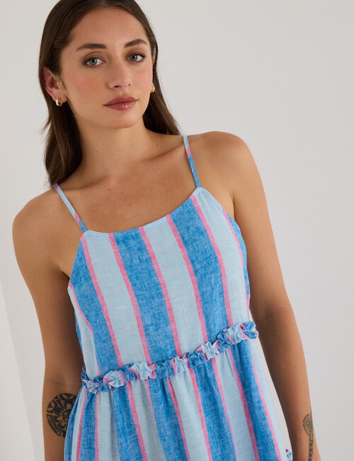 Zest Linen Maxi Stripe Frill Dress, Blues product photo View 05 L