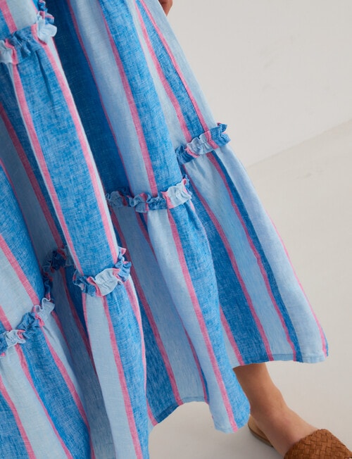 Zest Linen Maxi Stripe Frill Dress, Blues product photo View 06 L