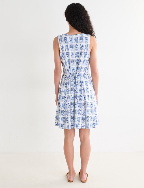 Zest Stamp Print Button Front Dress, Blue & White product photo View 02 L