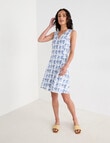 Zest Stamp Print Button Front Dress, Blue & White product photo View 03 S