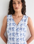 Zest Stamp Print Button Front Dress, Blue & White product photo View 04 S