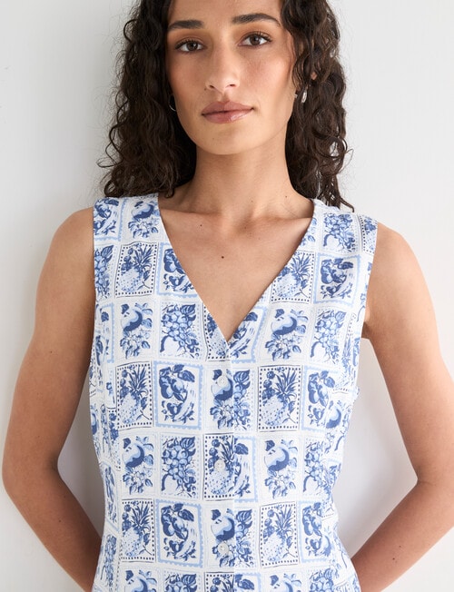 Zest Stamp Print Button Front Dress, Blue & White product photo View 04 L