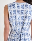 Zest Stamp Print Button Front Dress, Blue & White product photo View 06 S