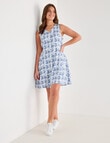 Zest Stamp Print Button Front Dress, Blue & White product photo View 12 S