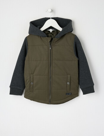 Mac & Ellie Knit Woven Puffer Jacket, Khaki product photo