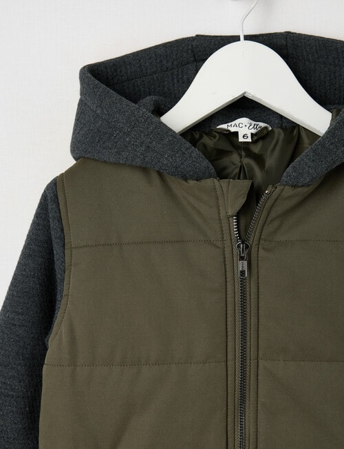 Mac & Ellie Knit Woven Puffer Jacket, Khaki product photo View 03 L