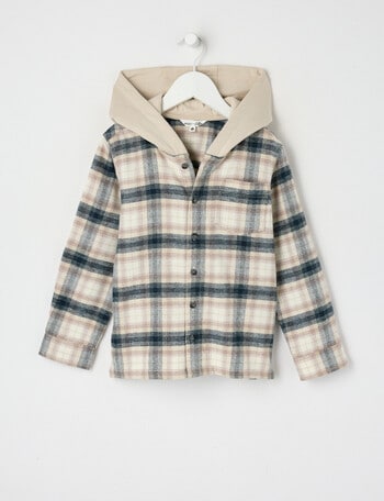 Mac & Ellie Check Hooded Long Sleeve Shirt, Natural product photo