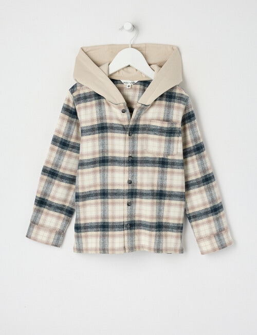 Mac & Ellie Check Hooded Long Sleeve Shirt, Natural product photo