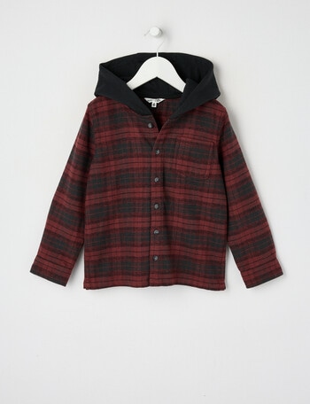 Mac & Ellie Check Hooded Long Sleeve Shirt, Burgundy product photo