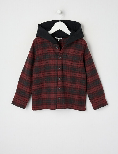 Mac & Ellie Check Hooded Long Sleeve Shirt, Burgundy product photo