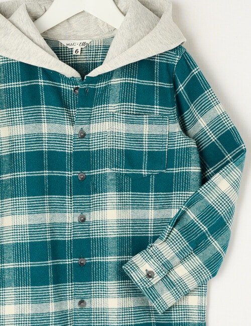 Mac & Ellie Check Long Sleeve Hooded Shirt, Teal product photo View 03 L