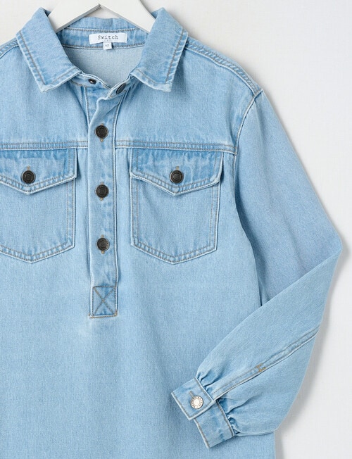 Switch Ava Long-Sleeve Denim Shirt Dress, Washed Blue product photo View 03 L