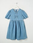 Switch Short Sleeve Bow Detail Denim Dress, Mid Blue product photo