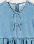 Switch Short Sleeve Bow Detail Denim Dress, Mid Blue product photo View 02 S