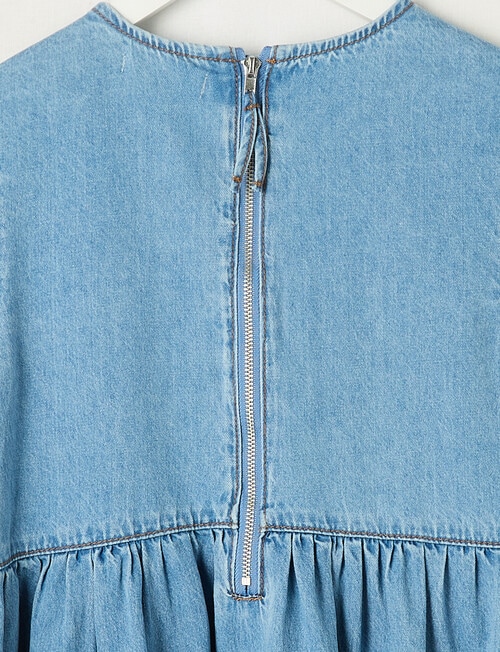Switch Short Sleeve Bow Detail Denim Dress, Mid Blue product photo View 04 L