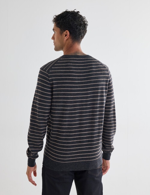 North South Merino Merino Jumper Crew Neck Stripe, Charcoal Marle product photo View 02 L