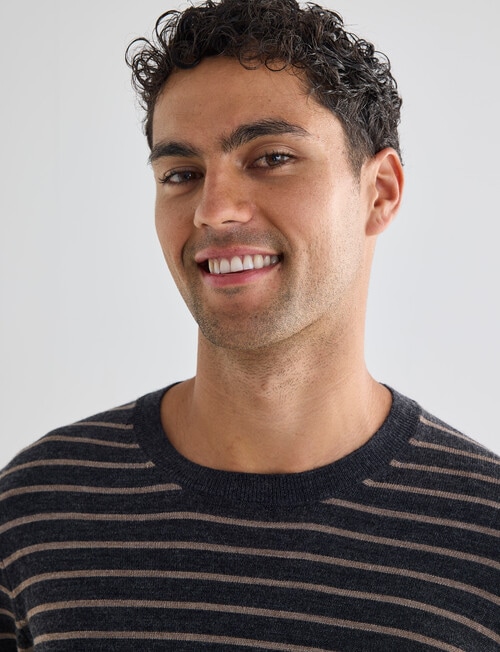 North South Merino Merino Jumper Crew Neck Stripe, Charcoal Marle product photo View 04 L