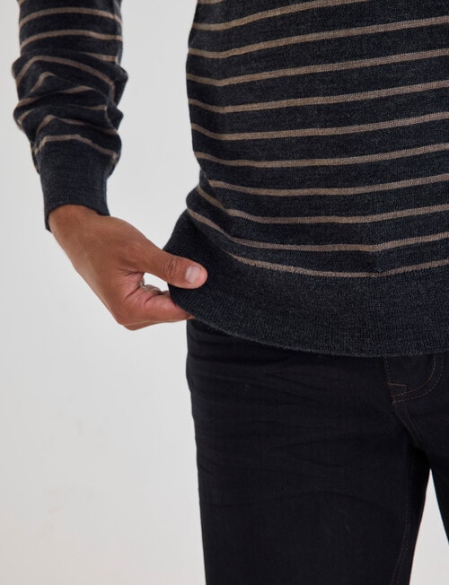 North South Merino Merino Jumper Crew Neck Stripe, Charcoal Marle product photo View 06 L