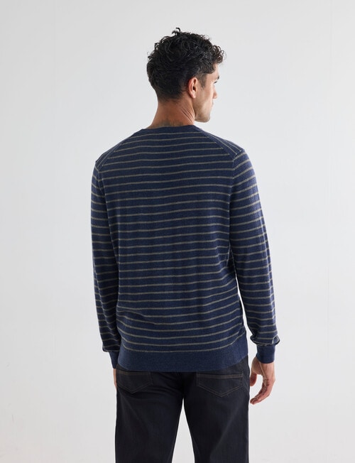 North South Merino Merino Jumper Crew Neck Stripe, Navy Marle product photo View 02 L