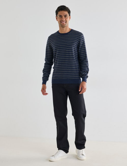 North South Merino Merino Jumper Crew Neck Stripe, Navy Marle product photo View 03 L