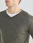 North South Merino Merino V-Neck Jumper, Khaki Marle product photo View 04 S