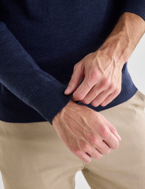 North South Merino Merino V-Neck Jumper, Navy Marle product photo View 05 L