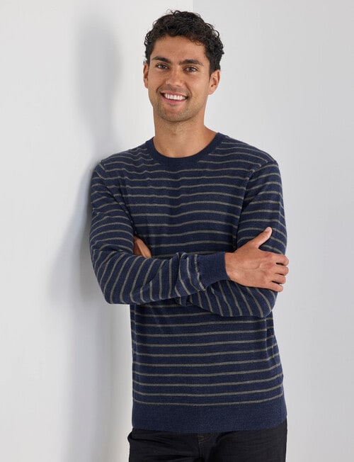 North South Merino Merino Jumper Crew Neck Stripe, Navy Marle product photo